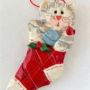 Cat in Stocking Christmas Ornament NEW
